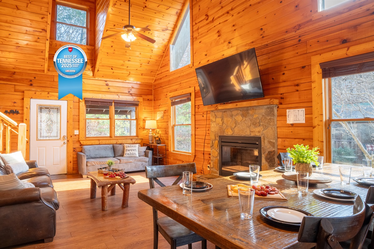 Welcome home to warm, inviting Mighty Oaks Mountain Retreat where lifelong memories are made.