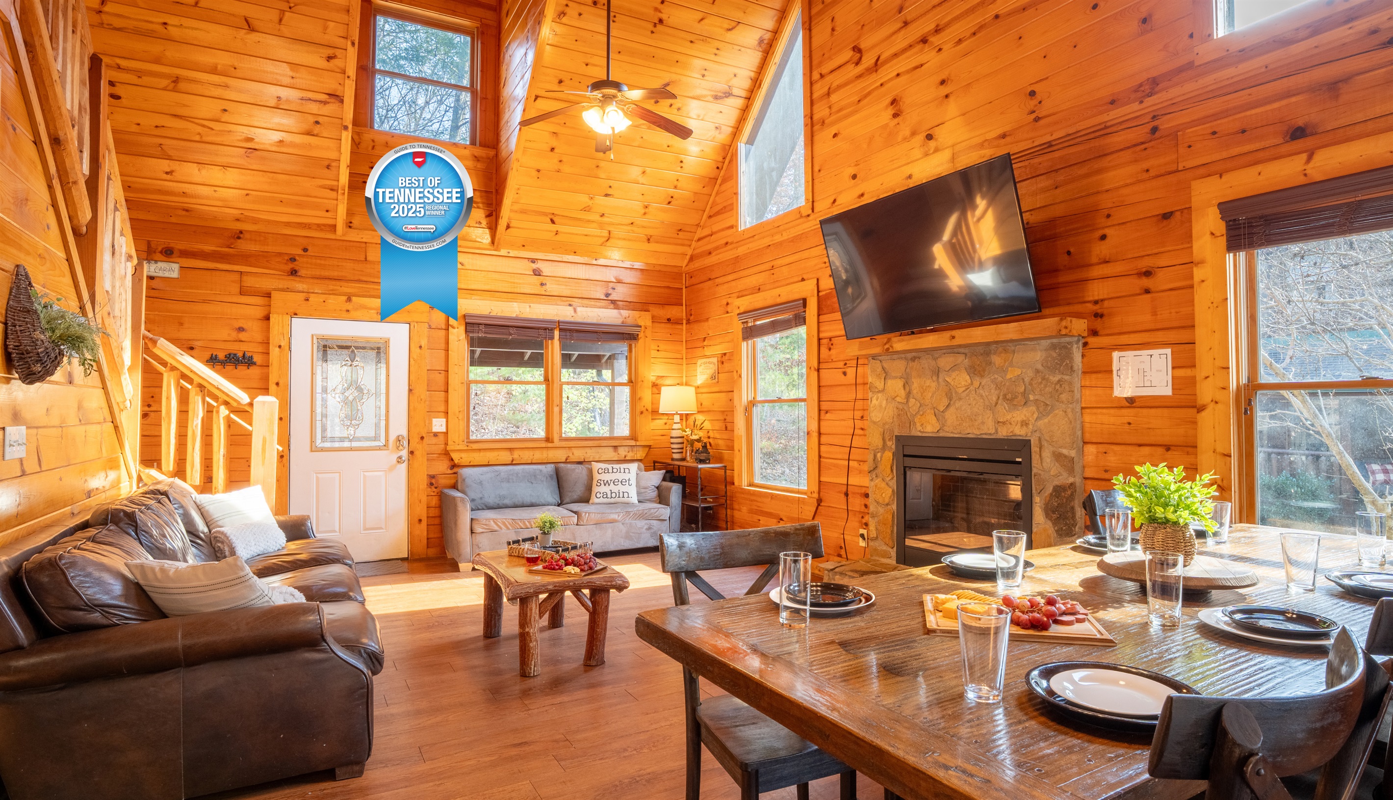 Welcome home to warm, inviting Mighty Oaks Mountain Retreat where lifelong memories are made.