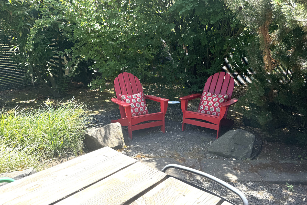 Shaded nook in backyard.