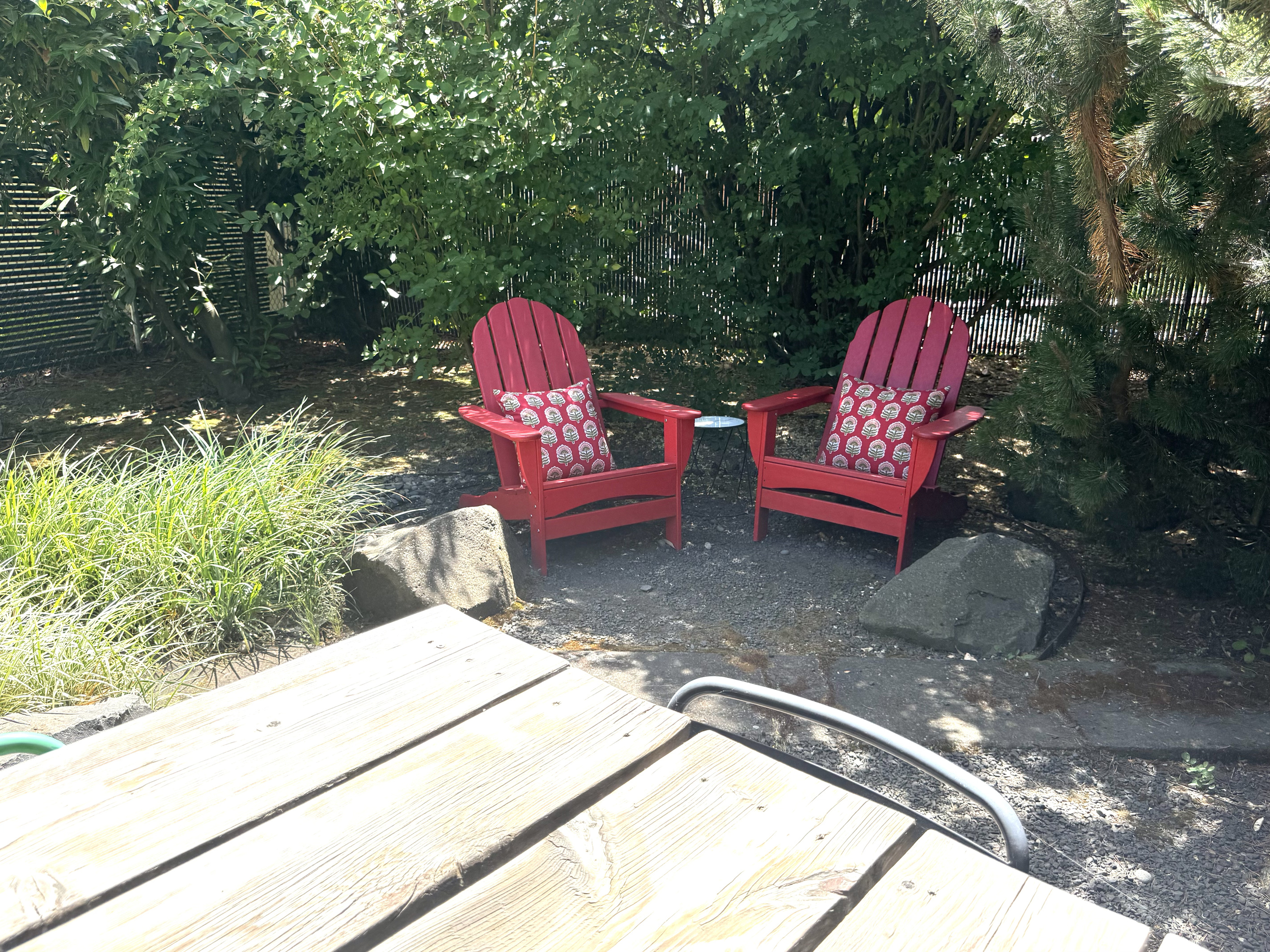 Shaded nook in backyard.