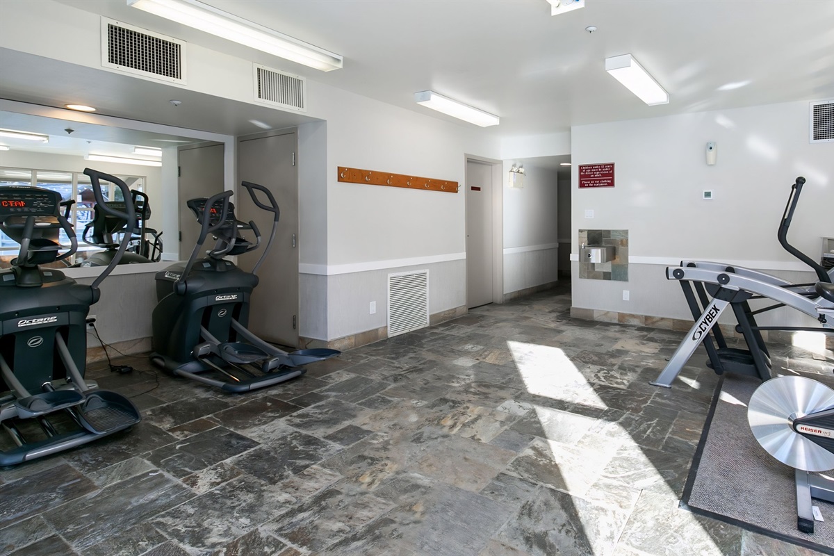 There's gym available for guests use year round on the 1st floor near the hot tubs.