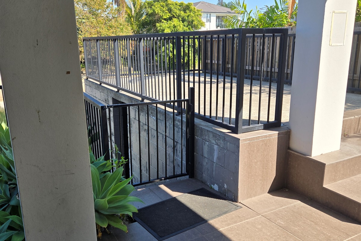 Elevated balcony overlooking canal and private jetty