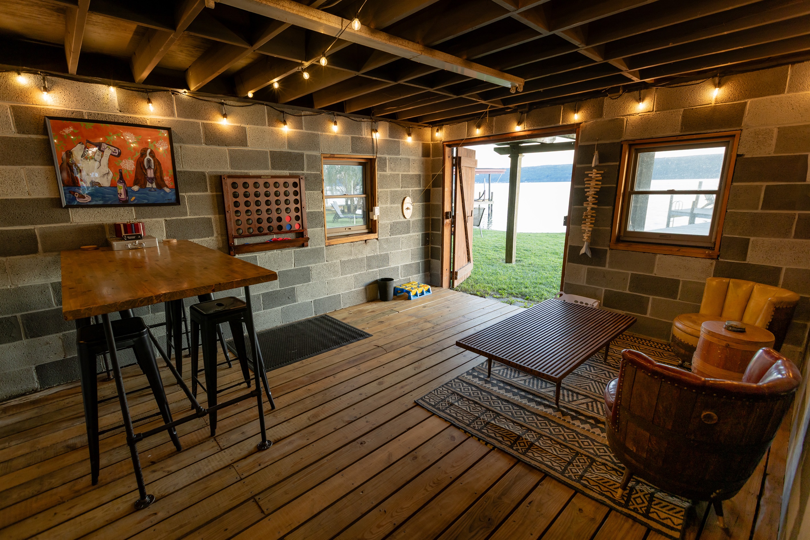Rustic beachfront game room | Lower Level of Seasonal Boat House