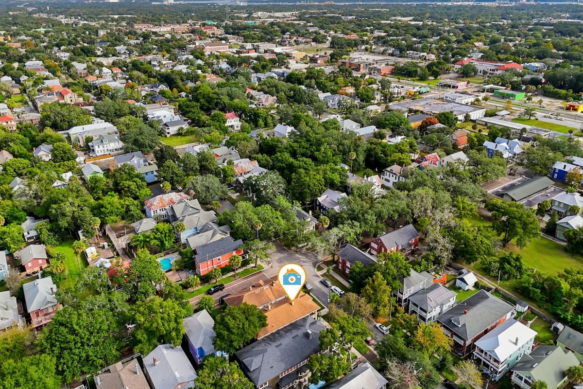 Drone view of where we are located within downtown Springfield