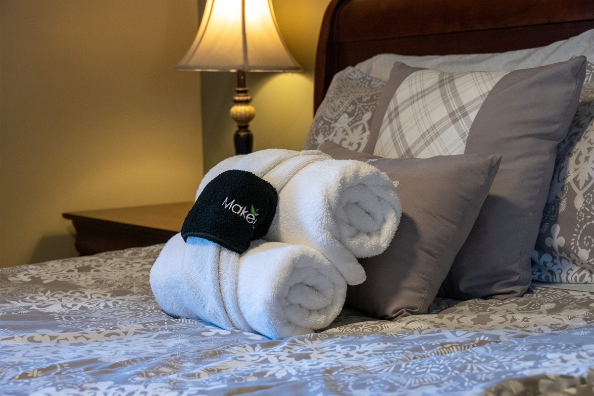 Thoughtful guest touches including fresh linens and cozy bedding to help you feel right at home.