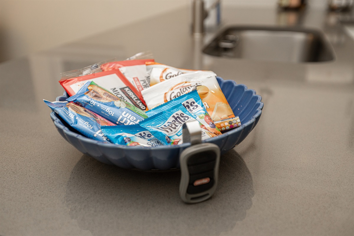 There will always be a little snack waiting for your arrival, along with a garage door remote 