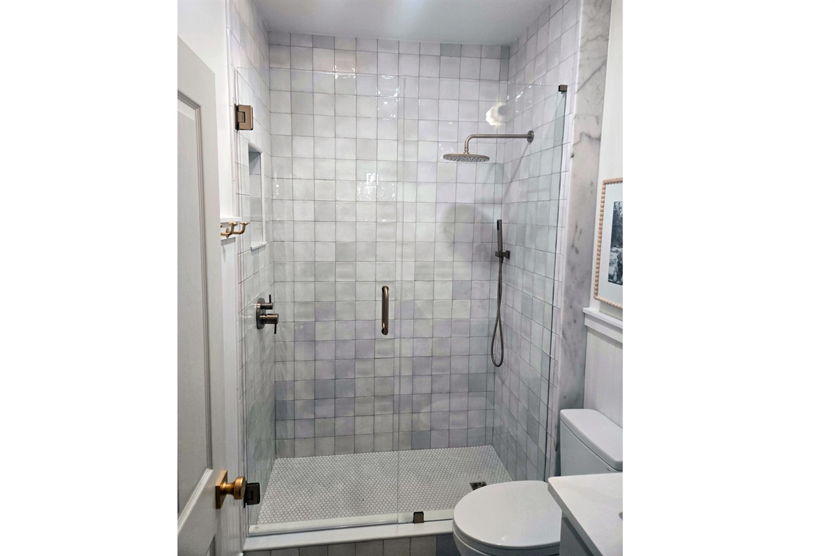 Newly renovated guest walk-in shower with modern finishes (2026)