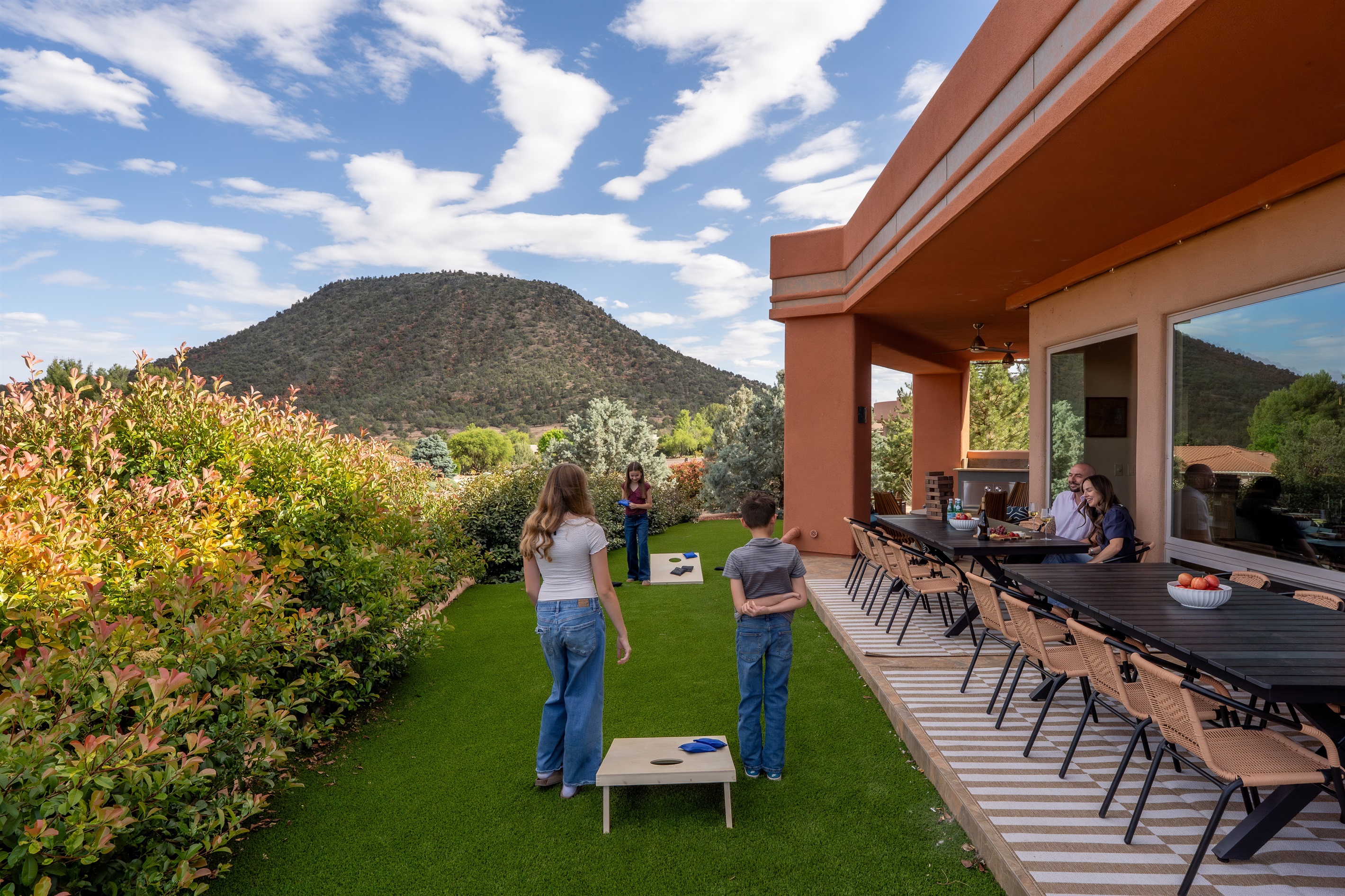 Enjoy outdoor dining and afternoon yard games with stunning, uninterrupted views right from your private backyard oasis.