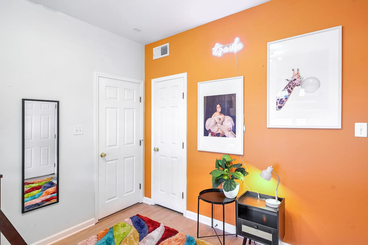 Previously a sixth bedroom, this downstairs "flex" room is outfitted with a desk and single bed cot with bedding that is stored in the closet.  