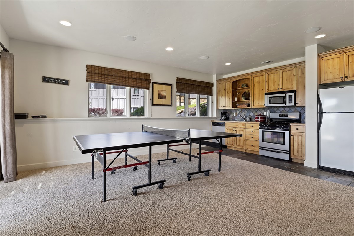 Spacious lower-level gathering area with its own kitchen.