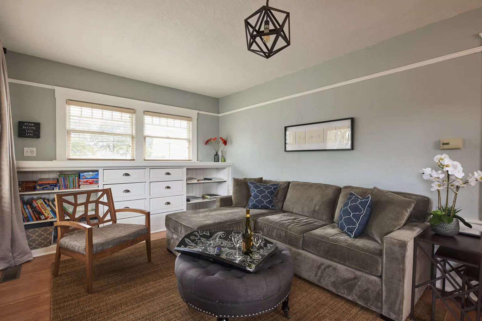 Living Room with Queen memory foam sofa sleeper