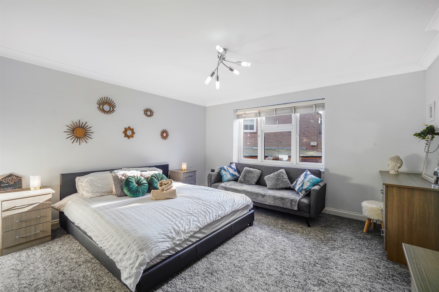 [Master Bedroom with Rain fall shower and sofa bed]