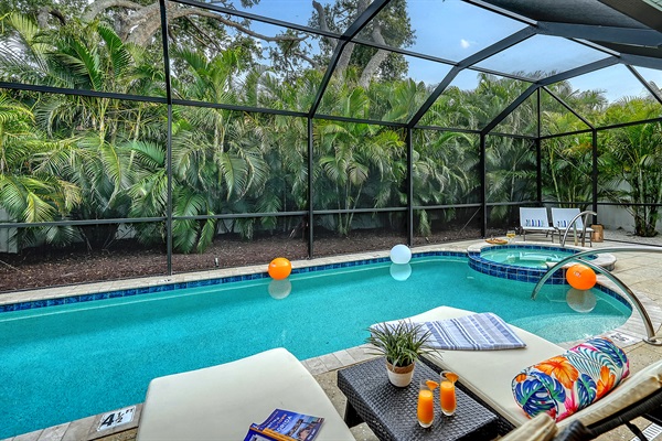 Resort-style lanai with palm privacy