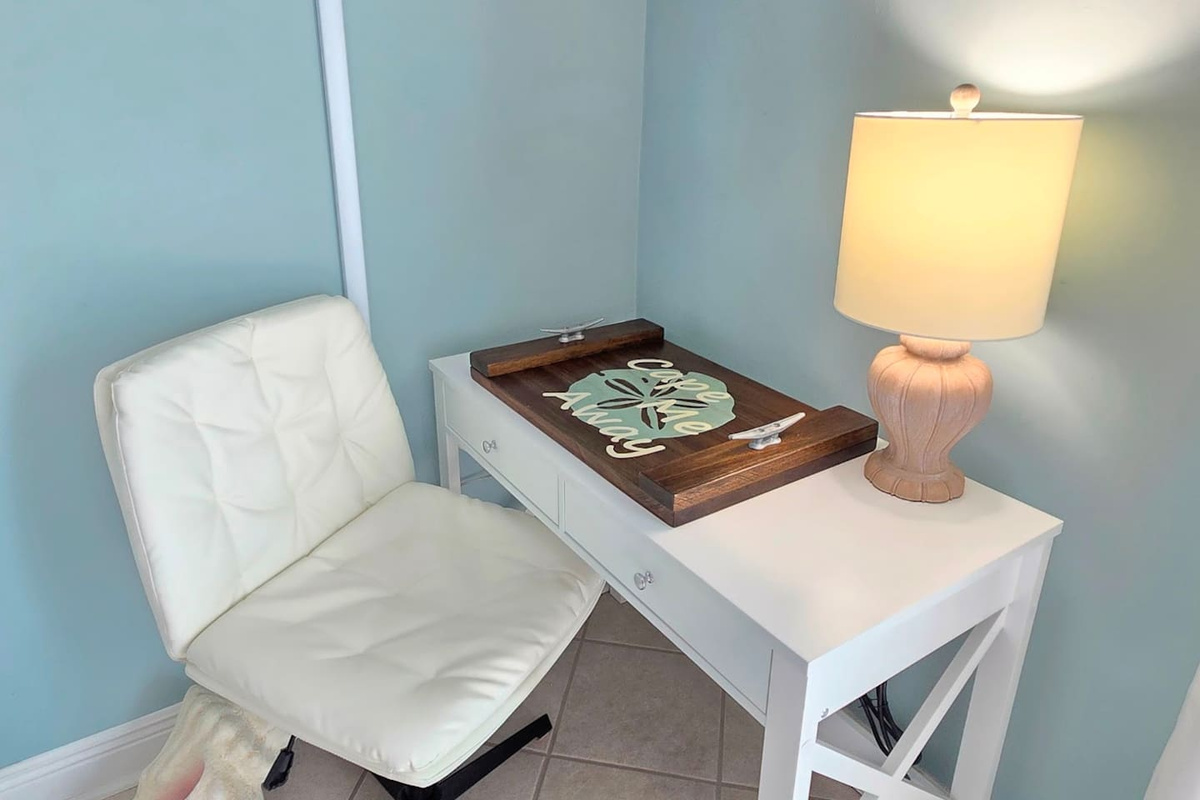 Plug in and stay connected &mdash; the dedicated master suite desk has USB ports and outlets so working remote does not mean working without.