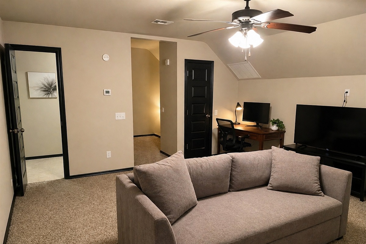 Upstairs Dedicated Work Space with Half bathroom and TV