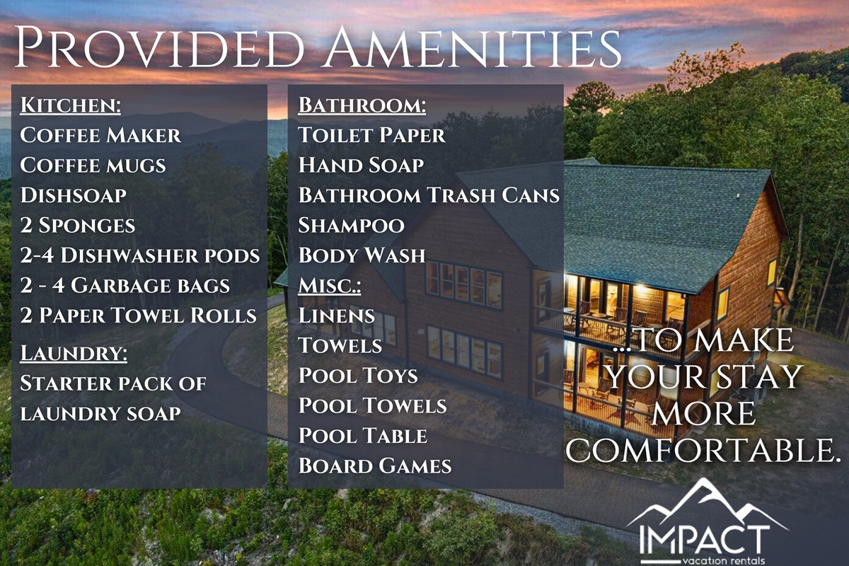 Your comfort is our priority! Enjoy our thoughtfully provided amenities, all set up to make your stay feel just like home.