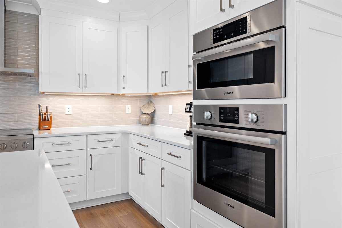 Double wall ovens and upscale finishes provide everything needed to cook memorable meals at home