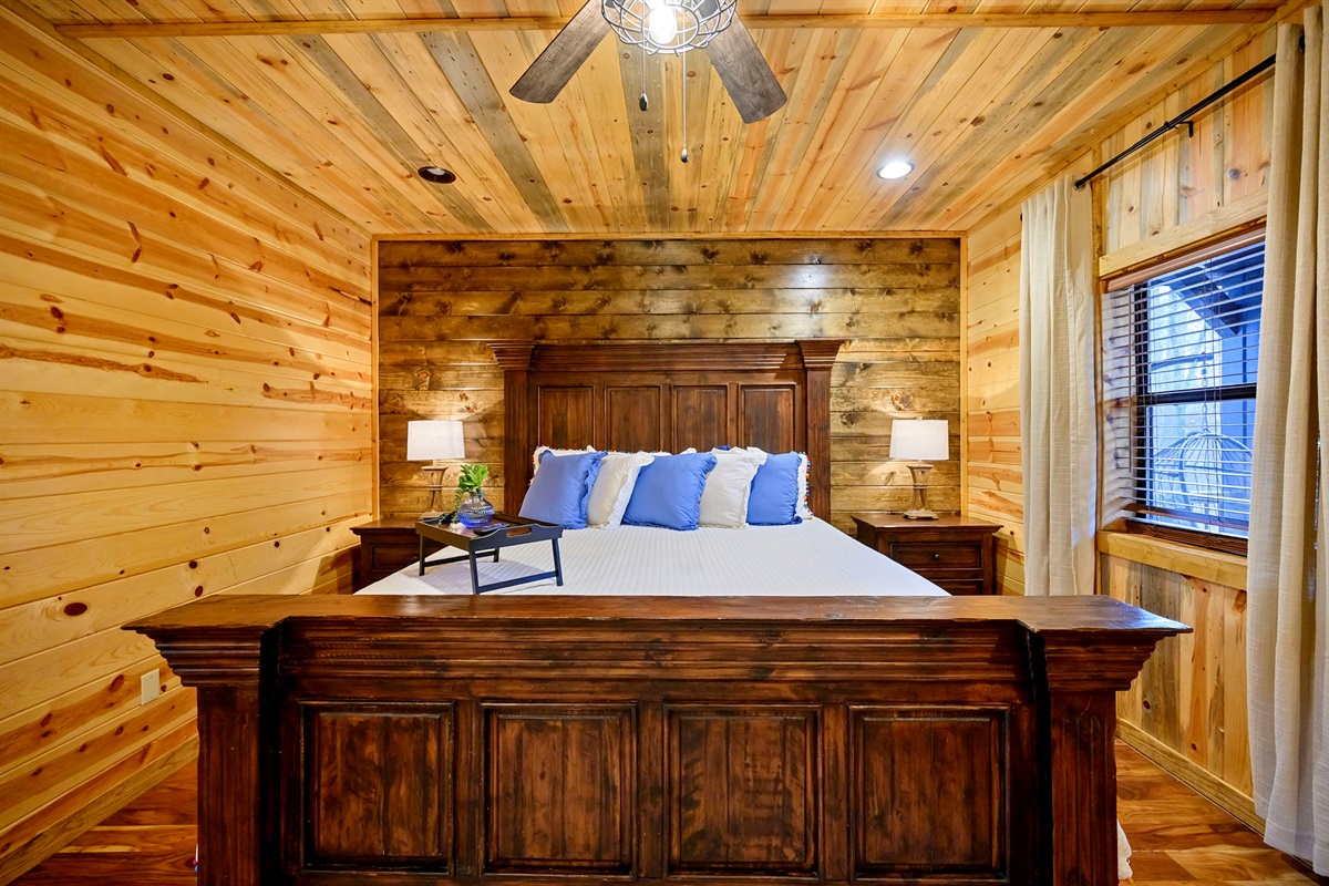 Spacious king bedroom with rustic charm and peaceful vibes 🛏️