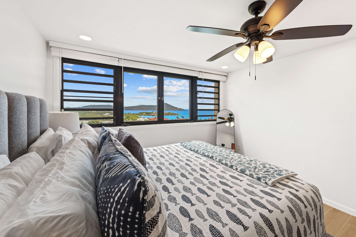 You can see the views down the hill at Sapphire Beach from your bed.