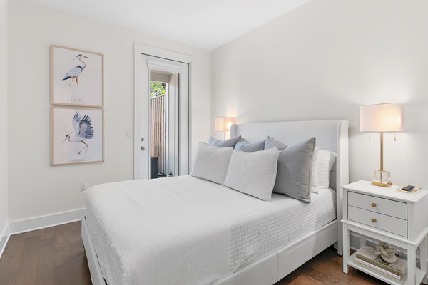 Bedroom #2 has access to the outdoor covered patio. Brand new memory foam queen mattress.