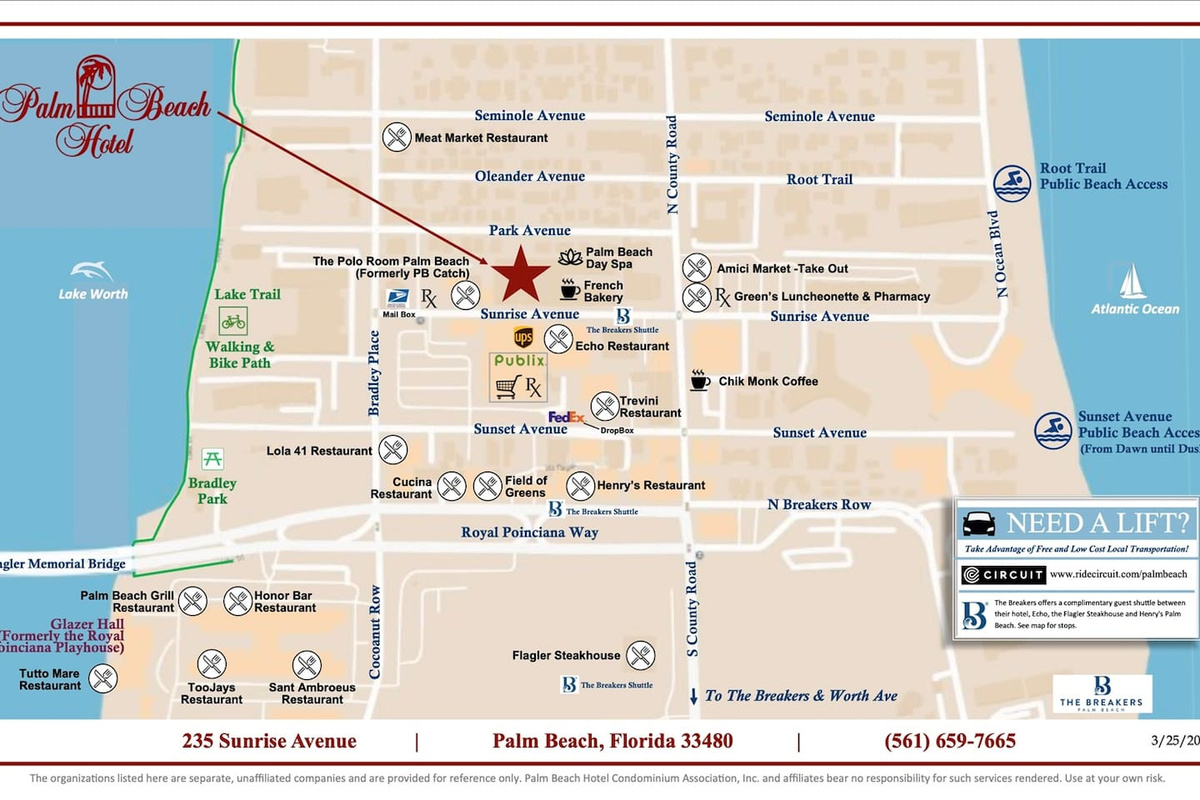 Map of area with restaurants