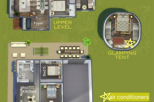 House floor plan and location of air-conditioners.