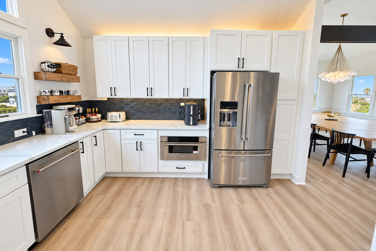 Refrigerator, drawer microwave, two dishwashers, coffee bar