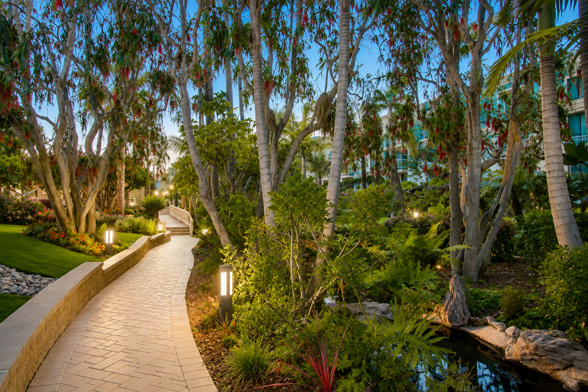 Colorful trees and tropical landscaping