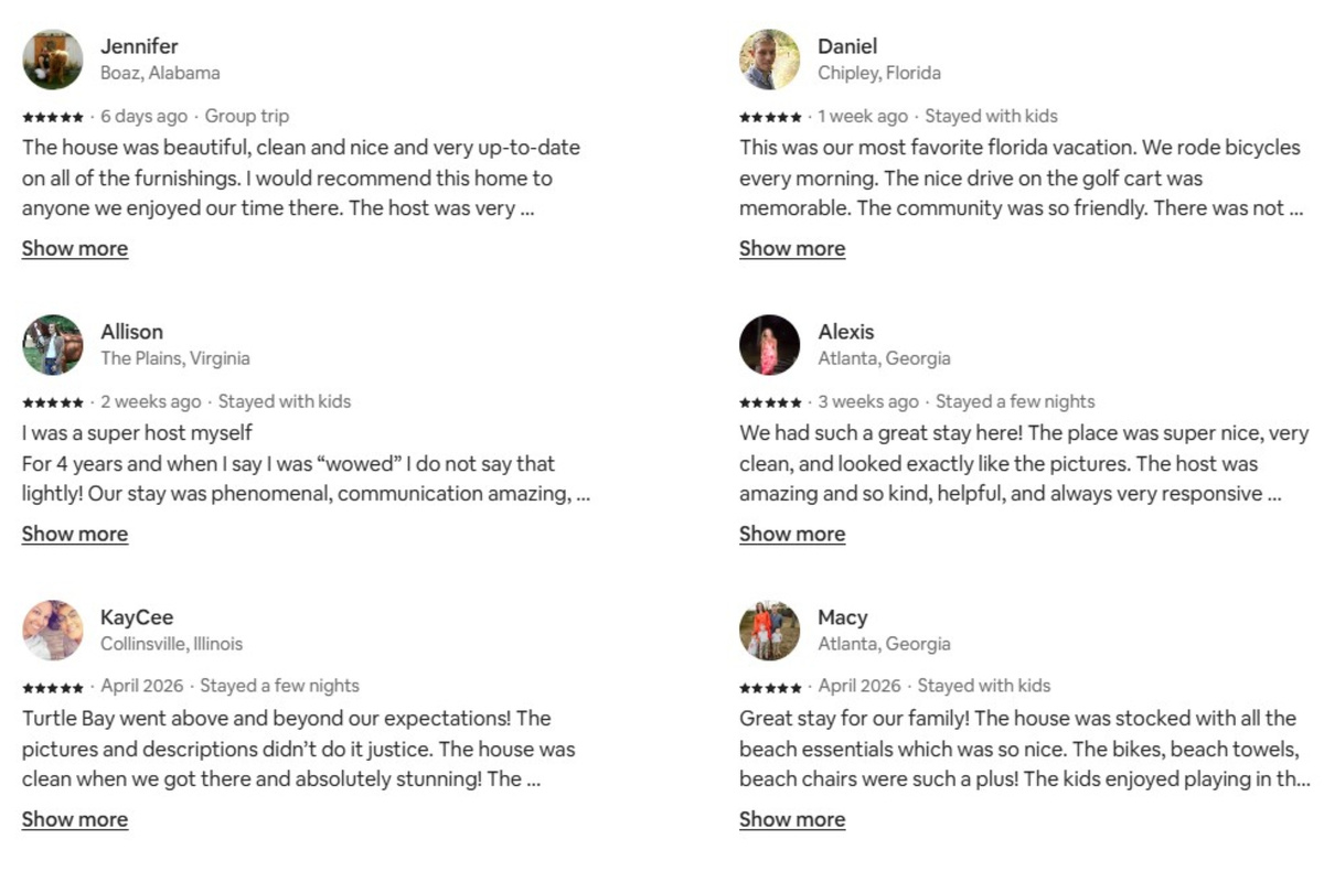 Testimonials from past Turtle Bay at WindMark Beach guests!