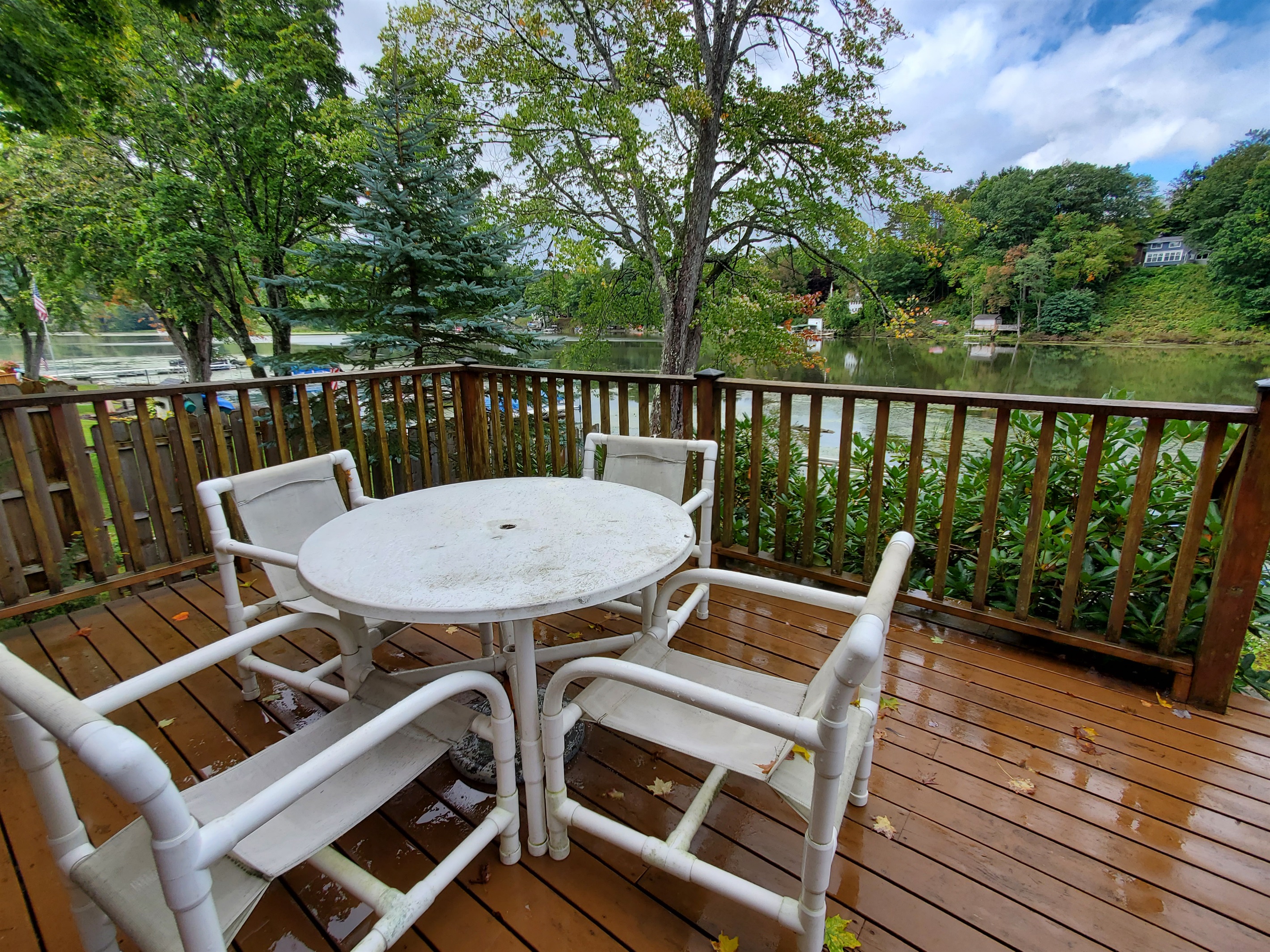 Dining area on deck with water views