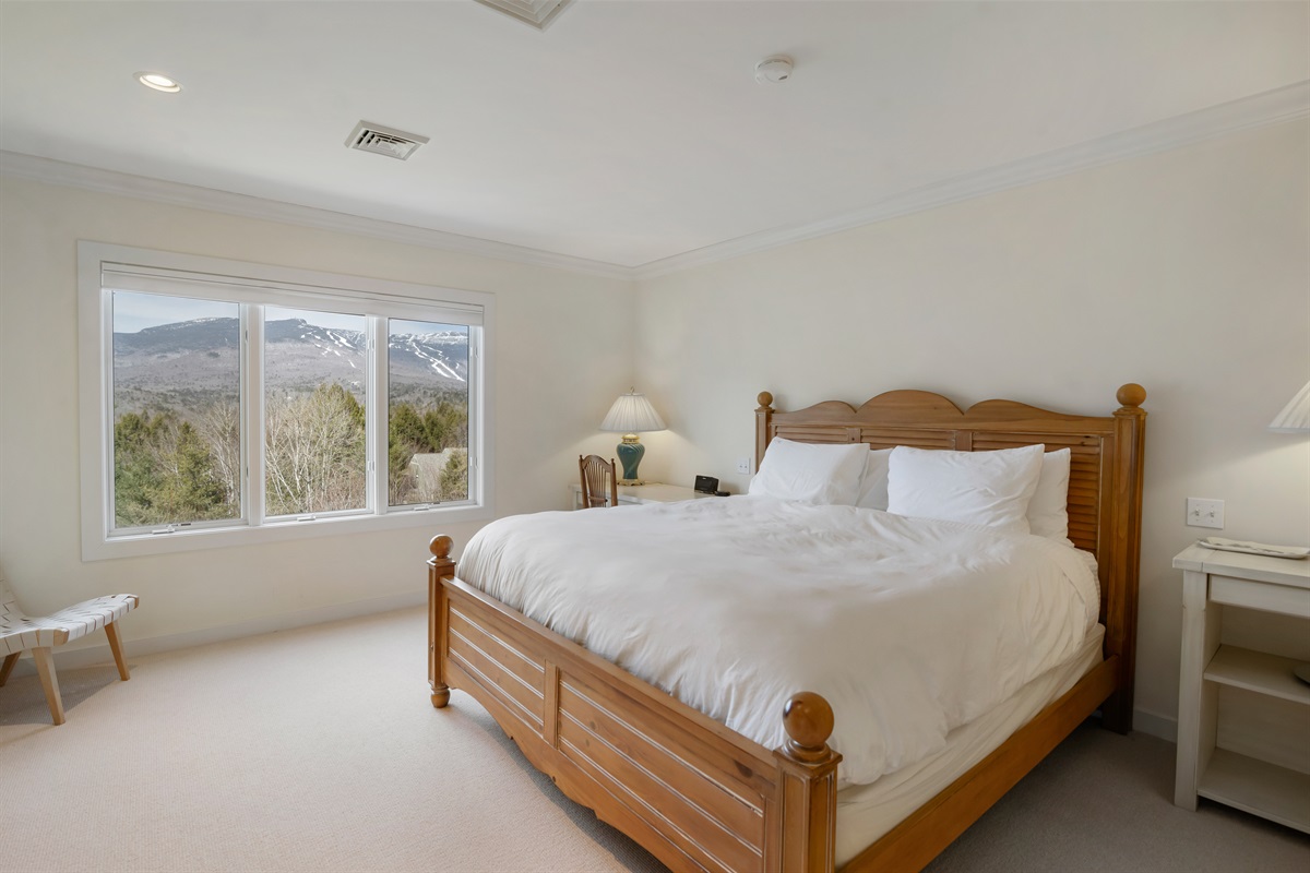 King bed, desk and wonderful view of Mt. Mansfield