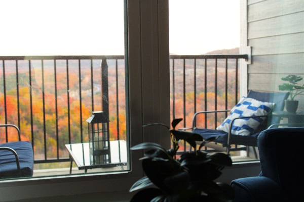 Soak in a stunning panorama of vibrant autumn color cascading across the mountains from your private balcony.