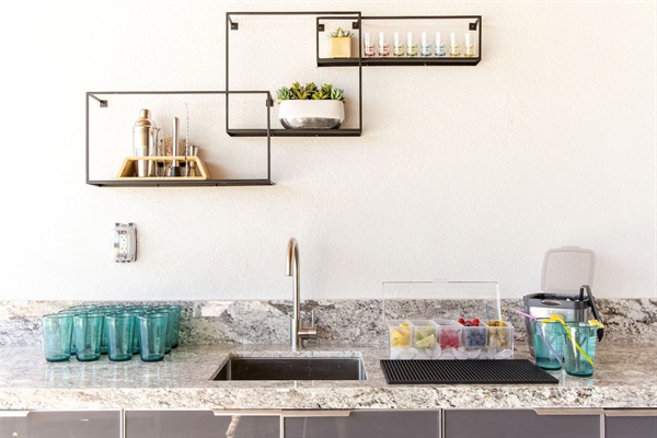 Guesthouse lounge wet bar with accessories