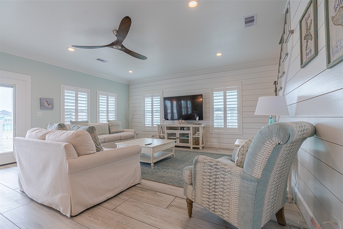 Comfortable seating to relax and stream your favorite shows after a long day at the beach.