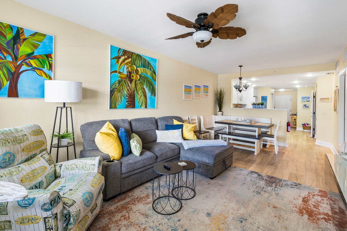 Living room overlooks the back balcony and the Gulf of Mexico/America!