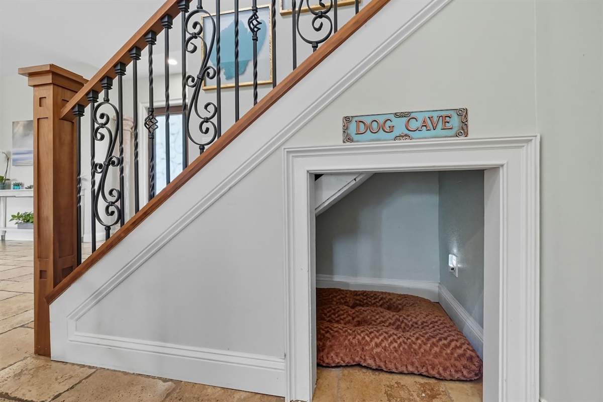 Even mans best friend has their own personal space when staying with us.  Know they can rest and relax in style within their very own dog cave.