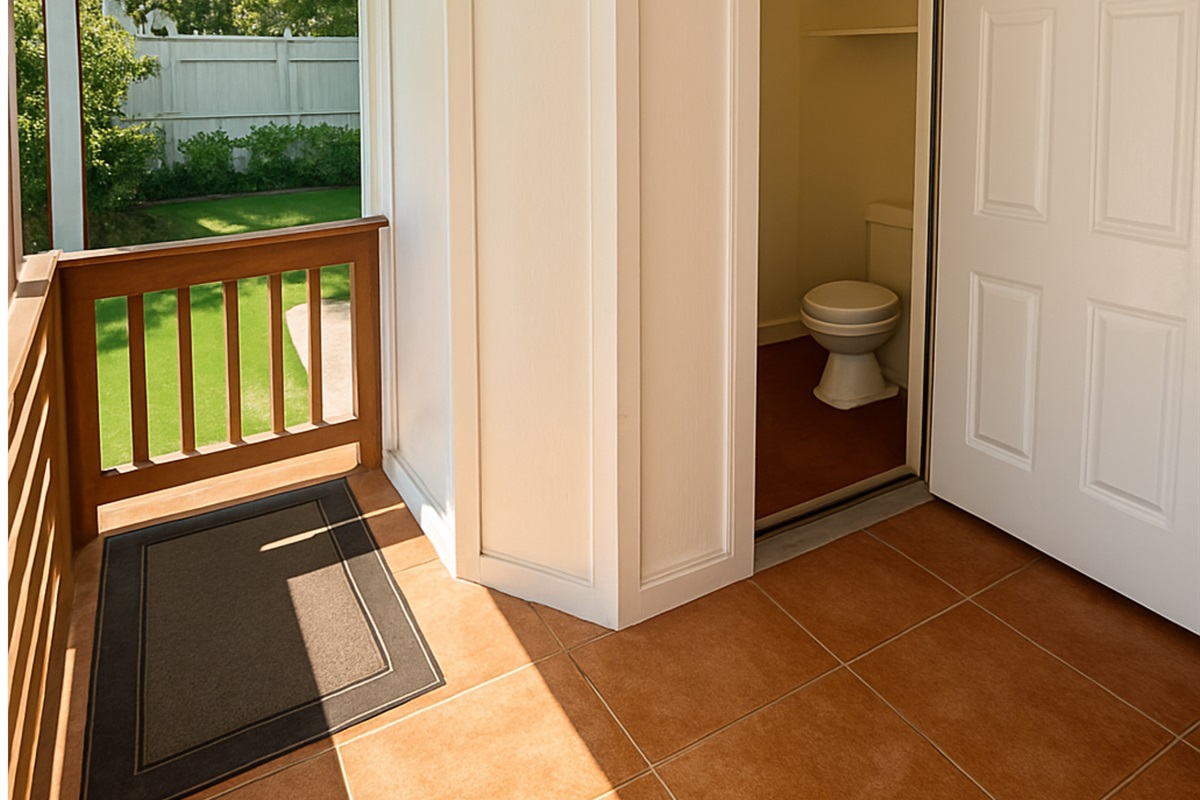 Patio bathroom for pool