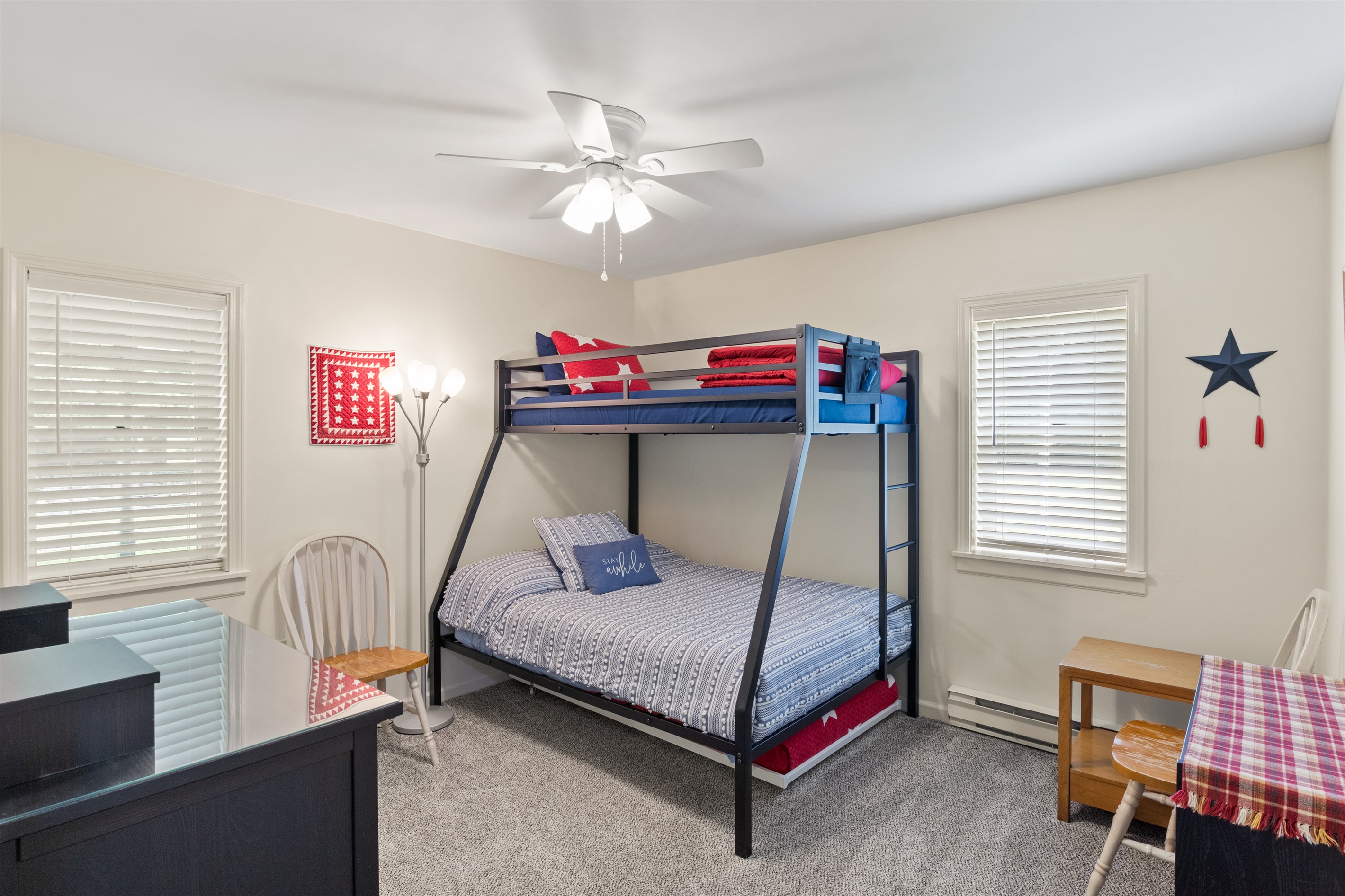 Double bed with single top and single trundle underneath