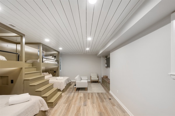 Basement bunk room and lounge
