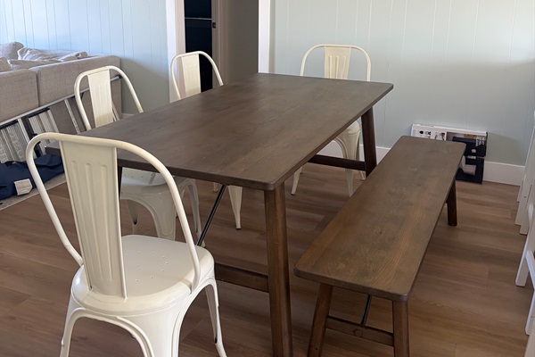 Beautiful open dining area with room for at least 6, plus 4 at the kitchen counter.