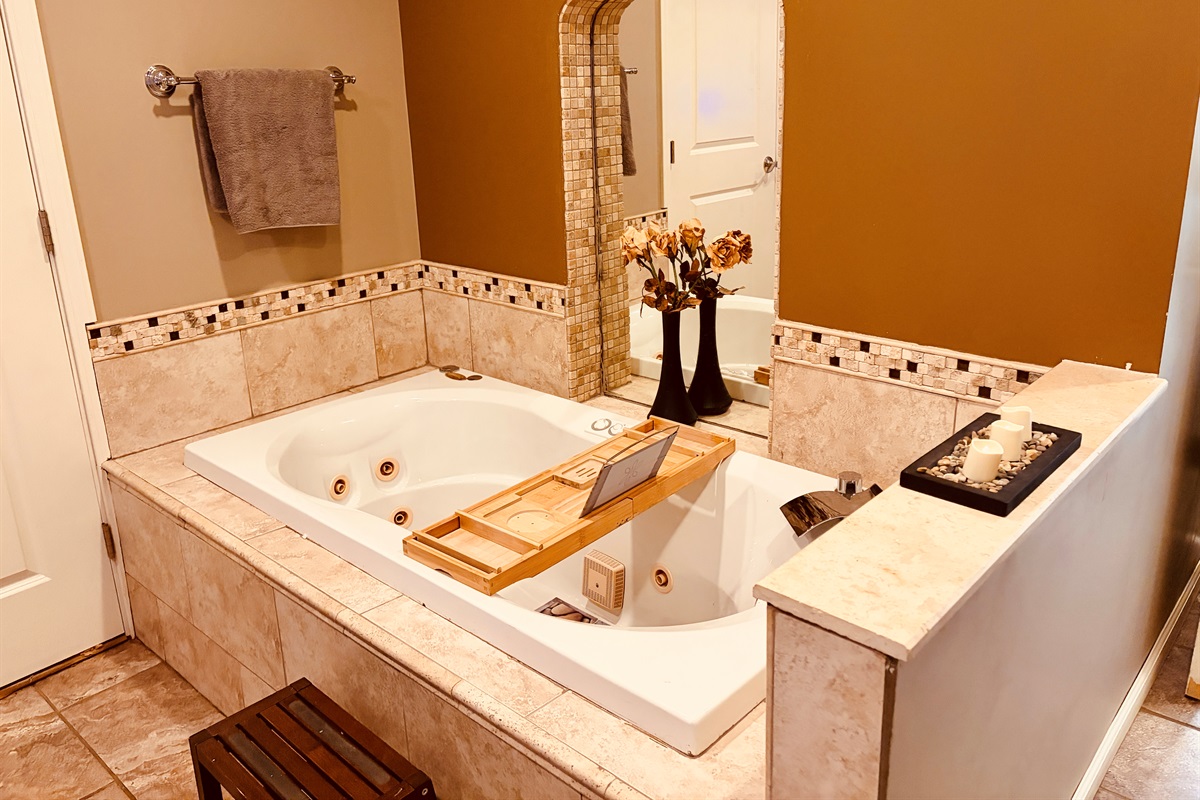 A heated Jacuzzi bathtub
