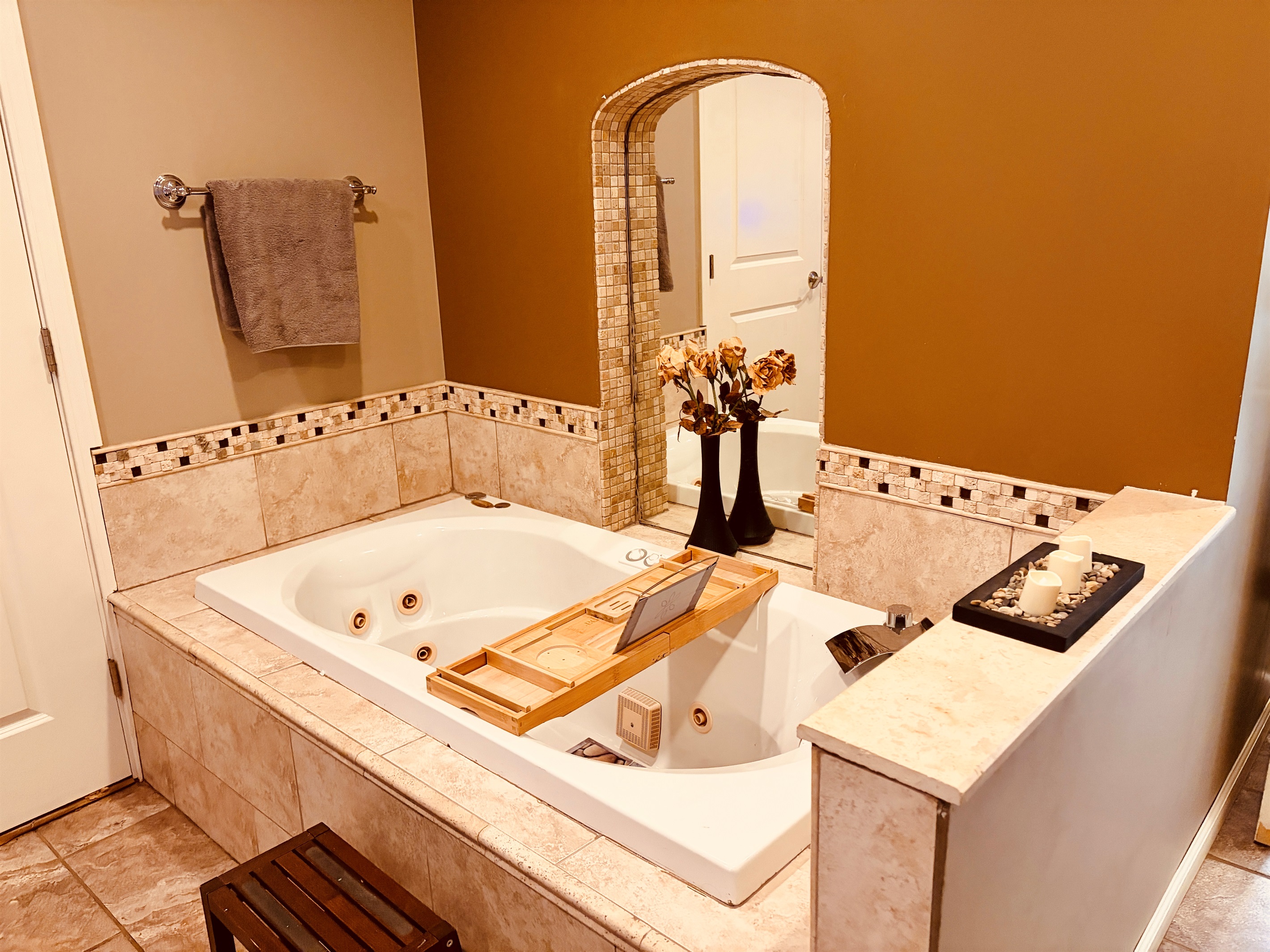 A heated Jacuzzi bathtub