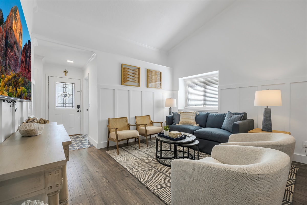 Cozy living room with sofa and lounge chairs - the perfect place to unwind