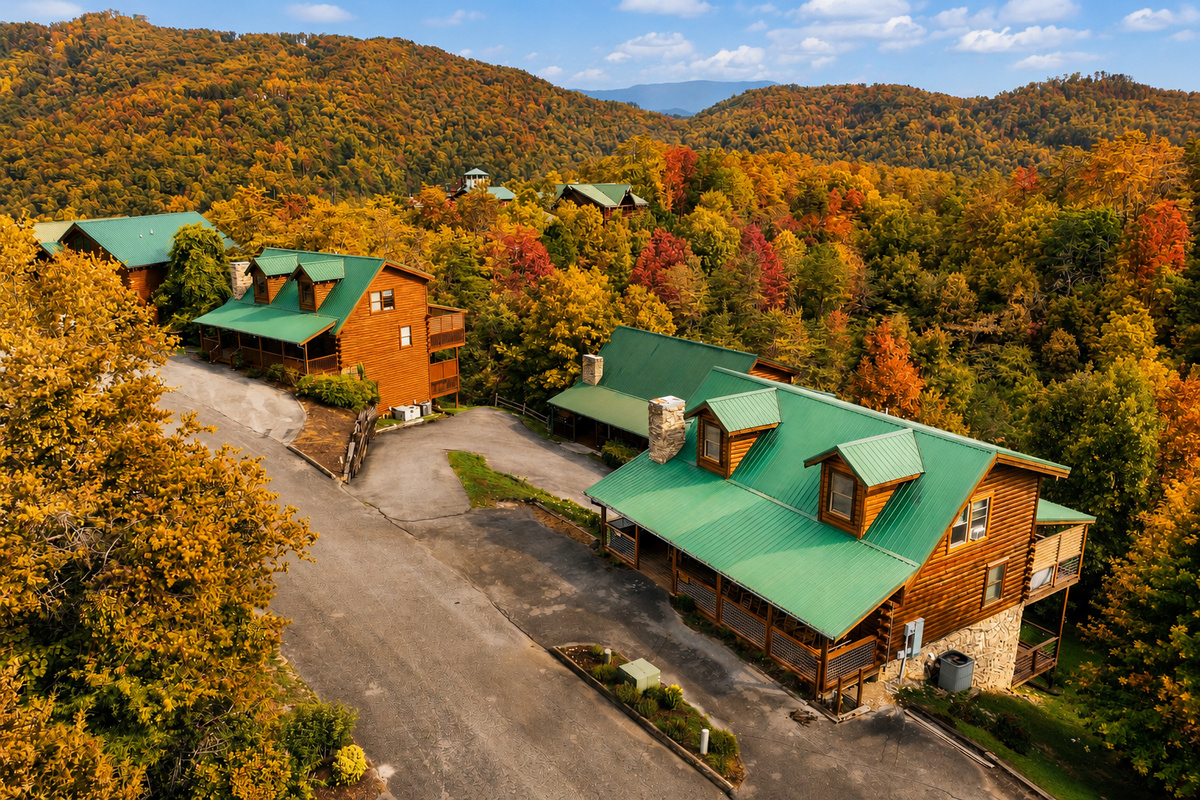The cabin neighborhood has views, yet is so close to the action of Pigeon Forge.