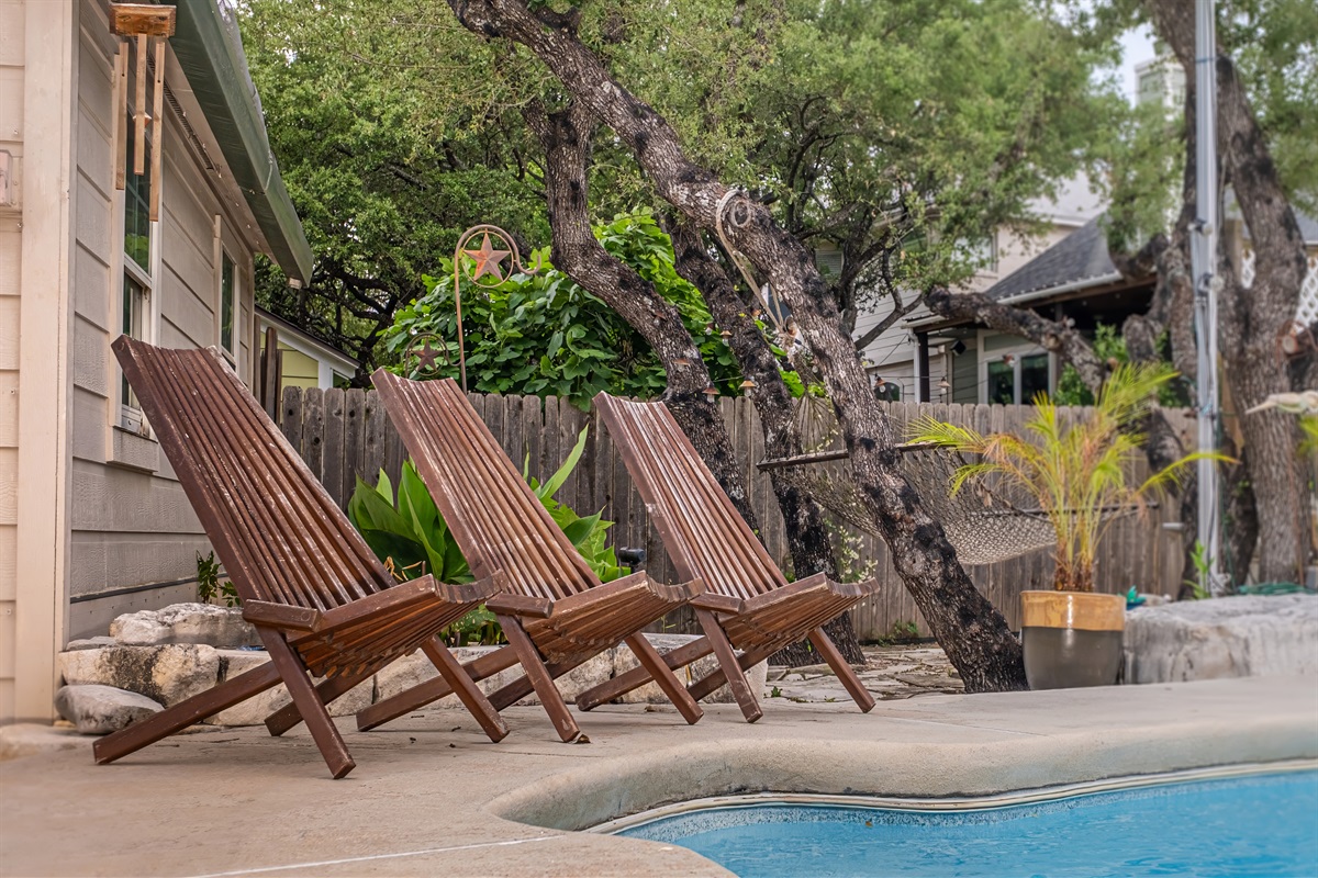 Naturally shaded patio made of Texas limestone that stays cool on hot summer days.
