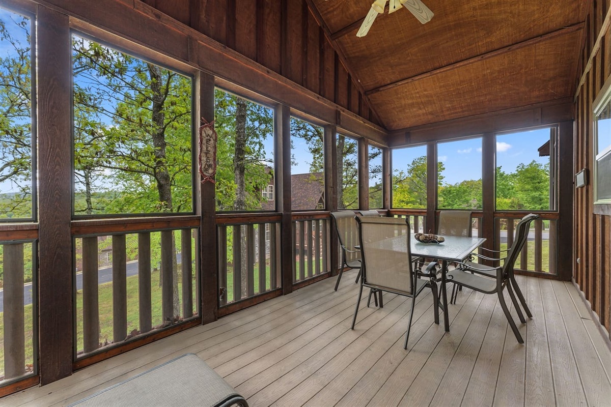 Dinner tastes better outside. Gather around the screened-in deck while the Ozarks provide the backdrop.