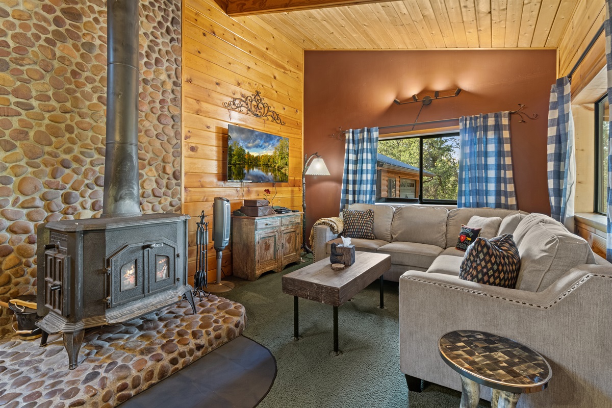 Comfy sectional by the fire