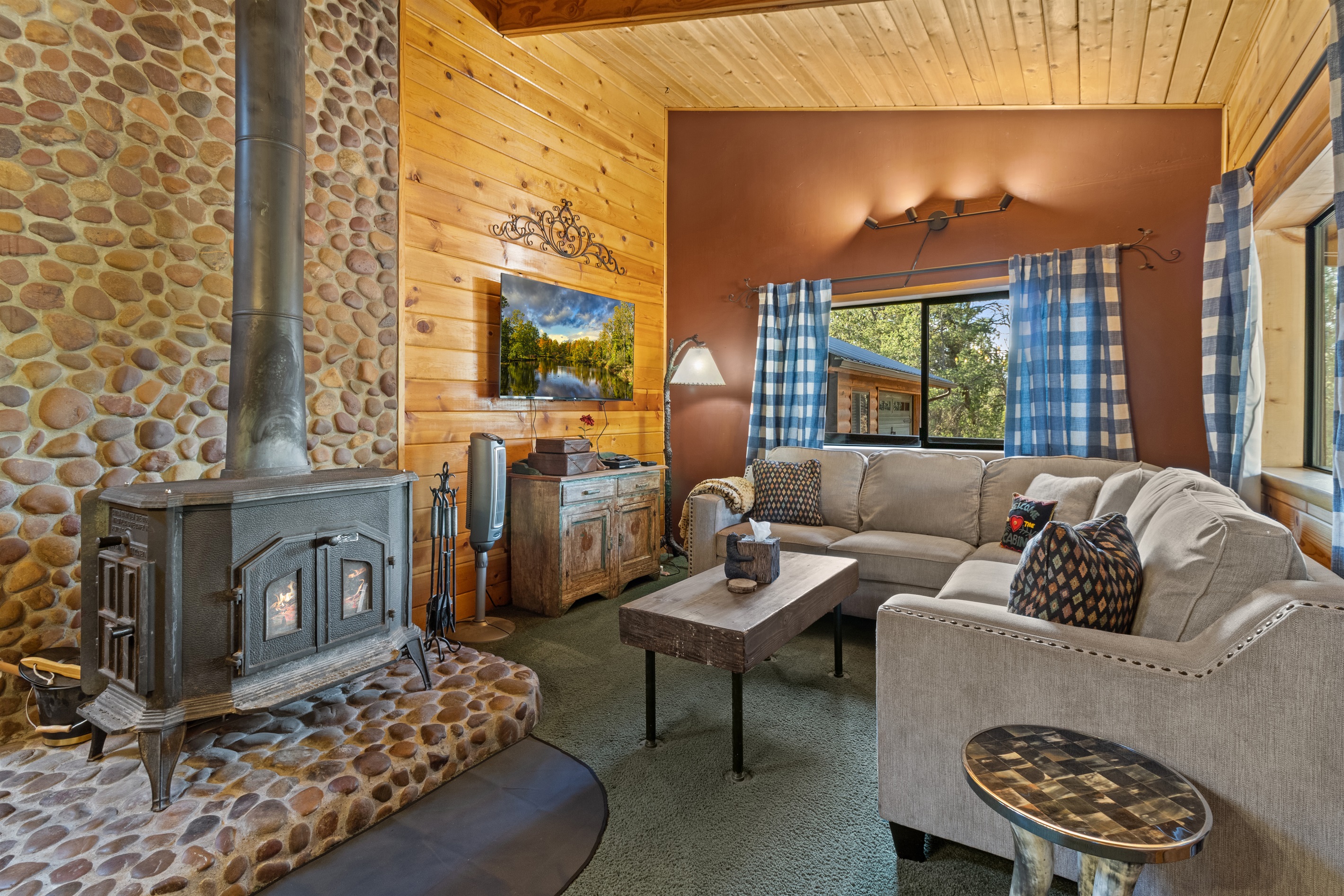 Comfy sectional by the fire