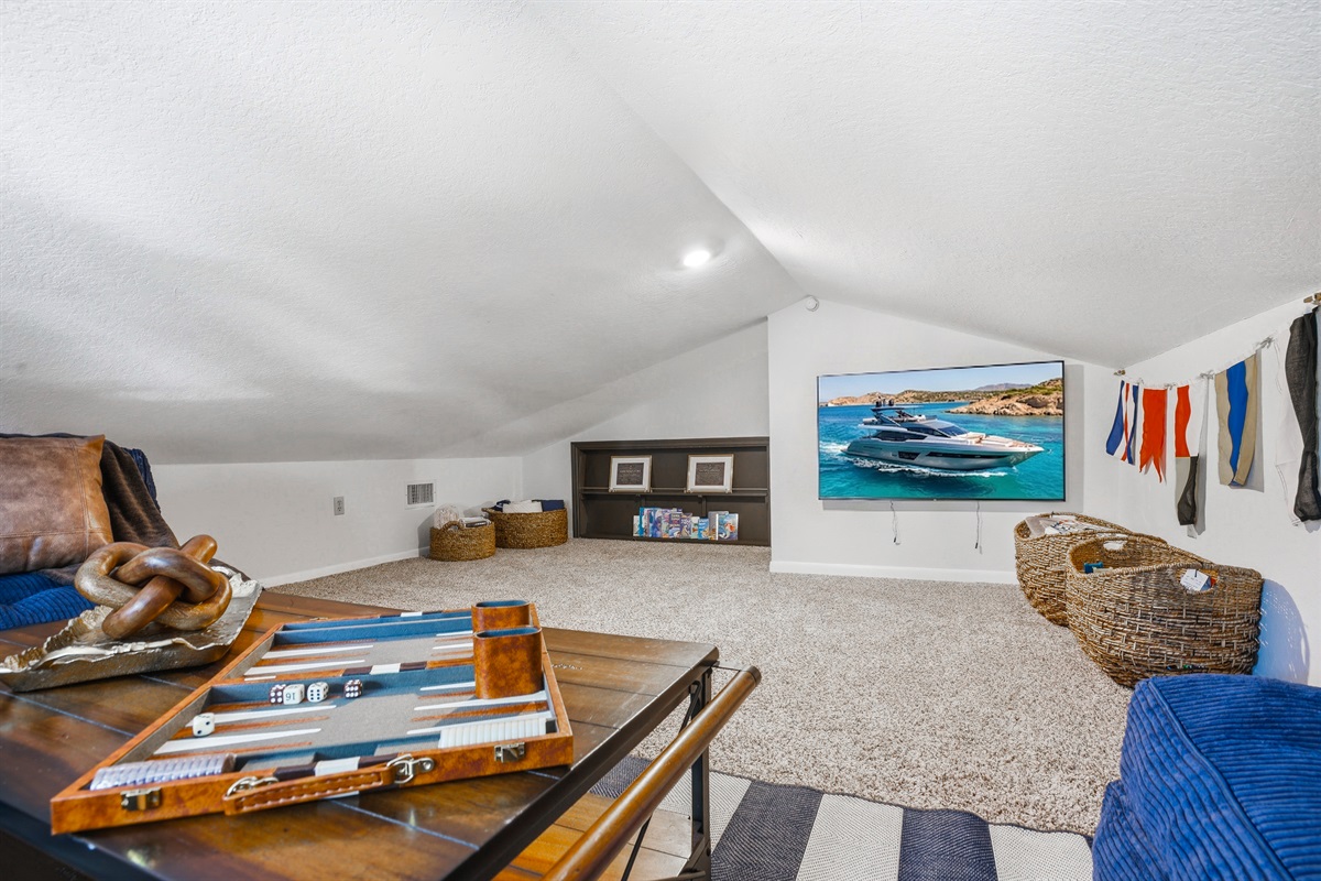 The Loft area features games, large smart TV and plenty of room.