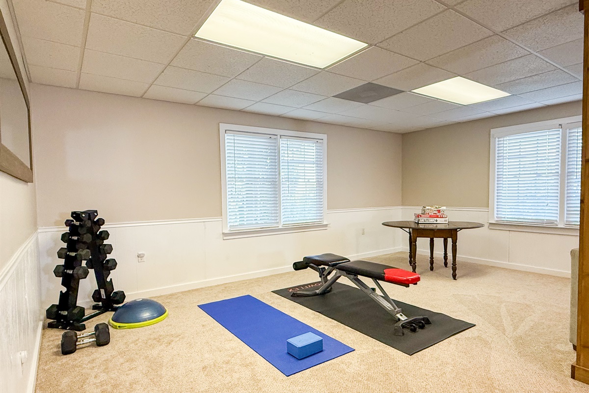 The workout area is equipped with a variety of exercise machines and equipment to keep you active during your stay.